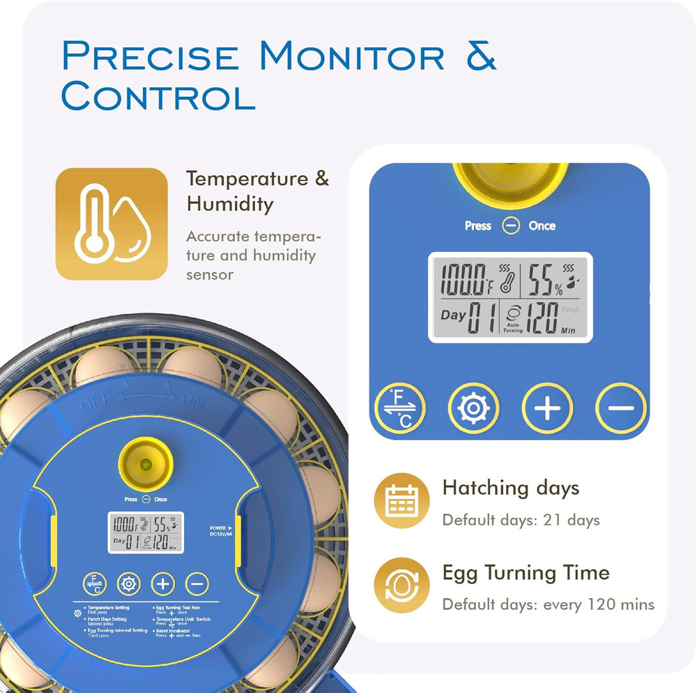 18 Egg Incubators for Hatching Eggs, Incubator with Automatic Egg Turning and Hu