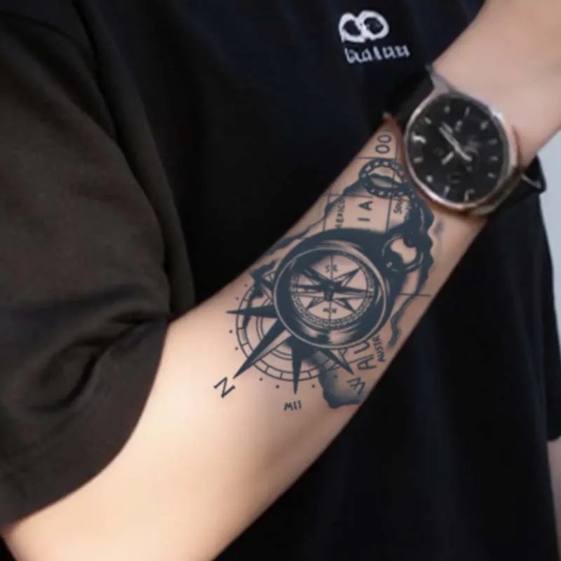 Semi-Permanent Nautical Tattoo Compass & Anchor Realistic Waterproof 2 Weeks