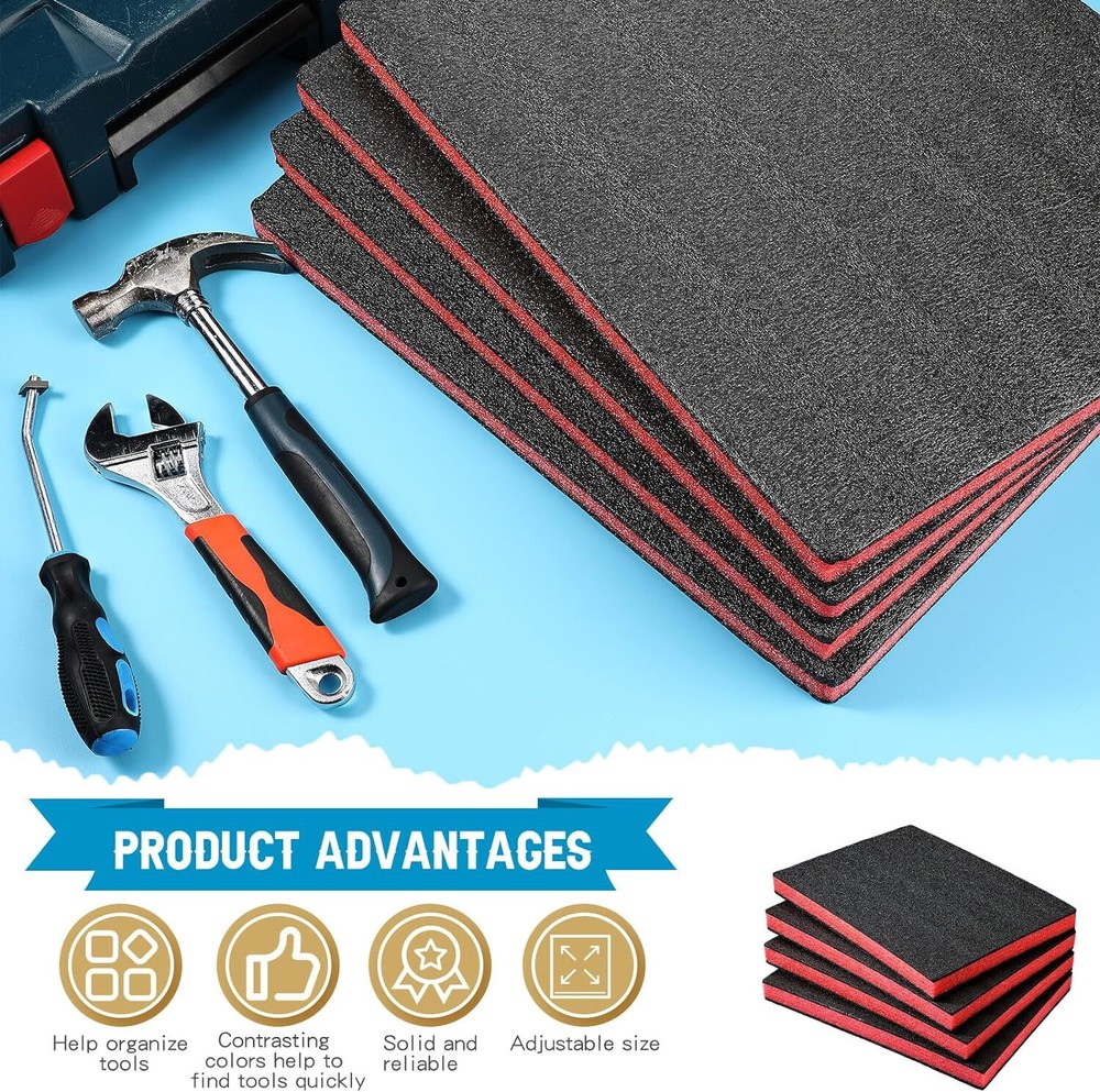 4 Pcs Cuttable Polyurethane Foam Pads Foam Sheets Craft Foam Black Tool Box Foam