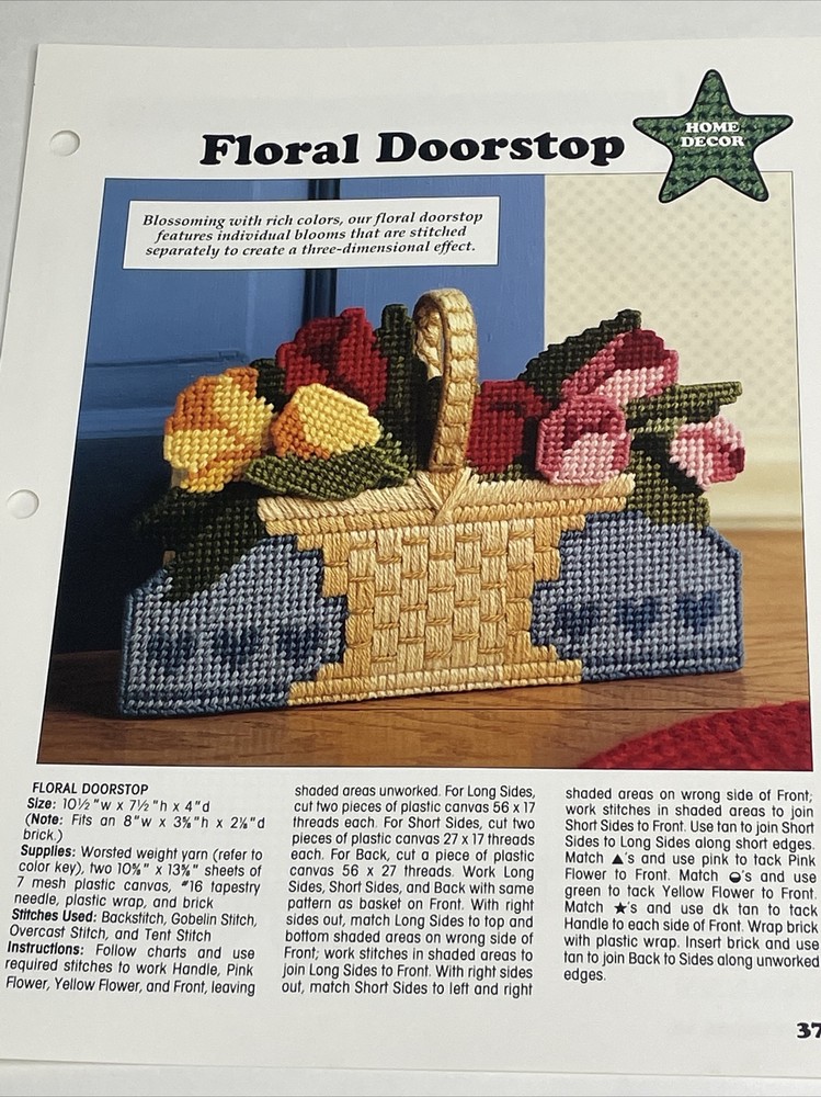 Floral Doorstop Leisure Arts Plastic Canvas Pattern