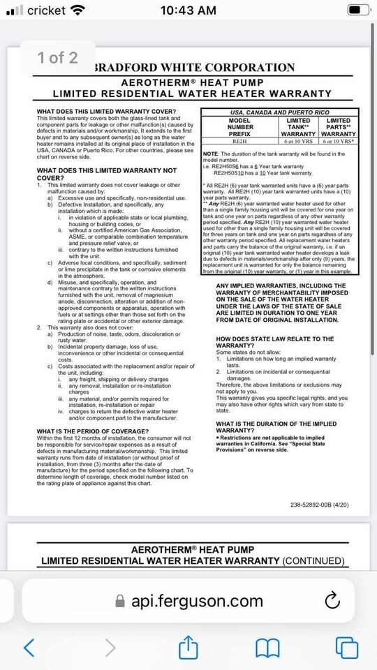 **BRAND NEW** BRADFORD WHITE AEROTHERM 80 GALLON ELECTRIC HEAT PUMP WATER HEATER