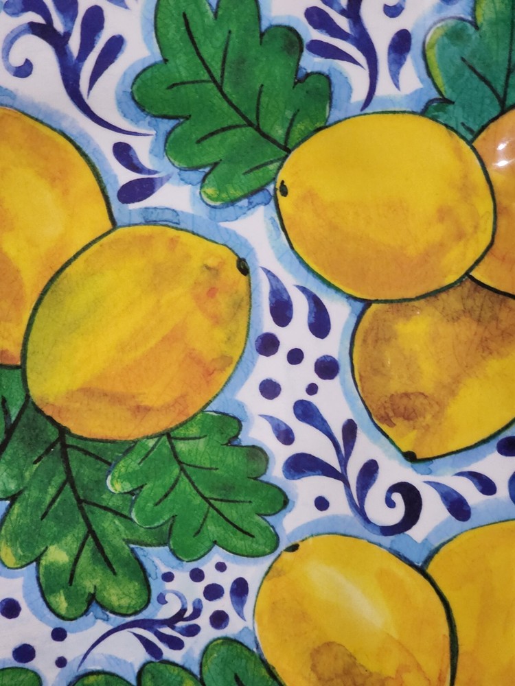Lemons on Branches Melamine 17" Serving Platter Easter Spring Mediterranean Blue