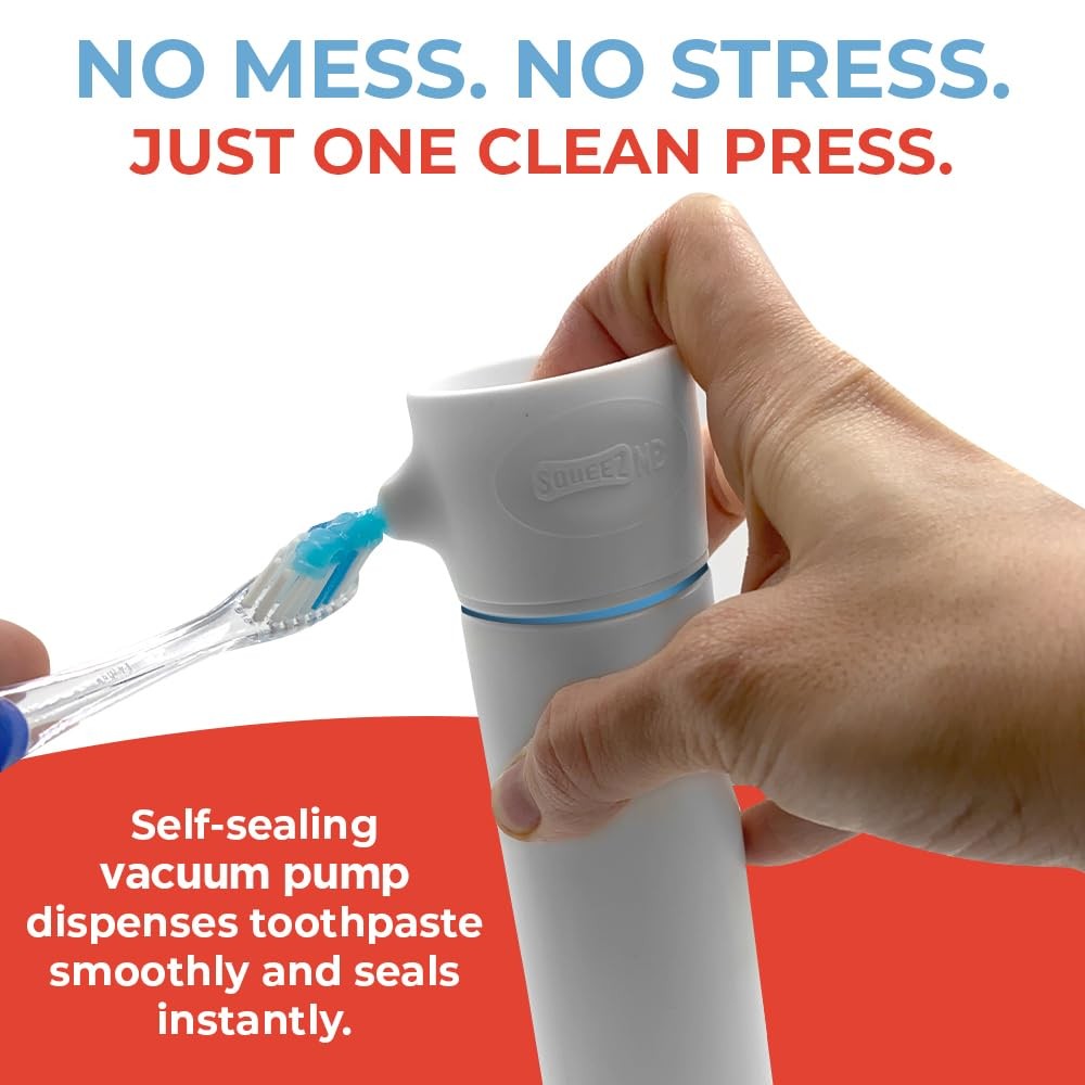 SqueezMe EasyPump Toothpaste Dispenser System - No-Mess Toothpaste Dispenser for