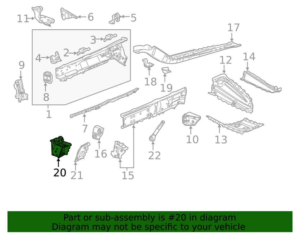 Genuine GM Driver Side Front Compartment Front Side Rail Reinforcement 84128220