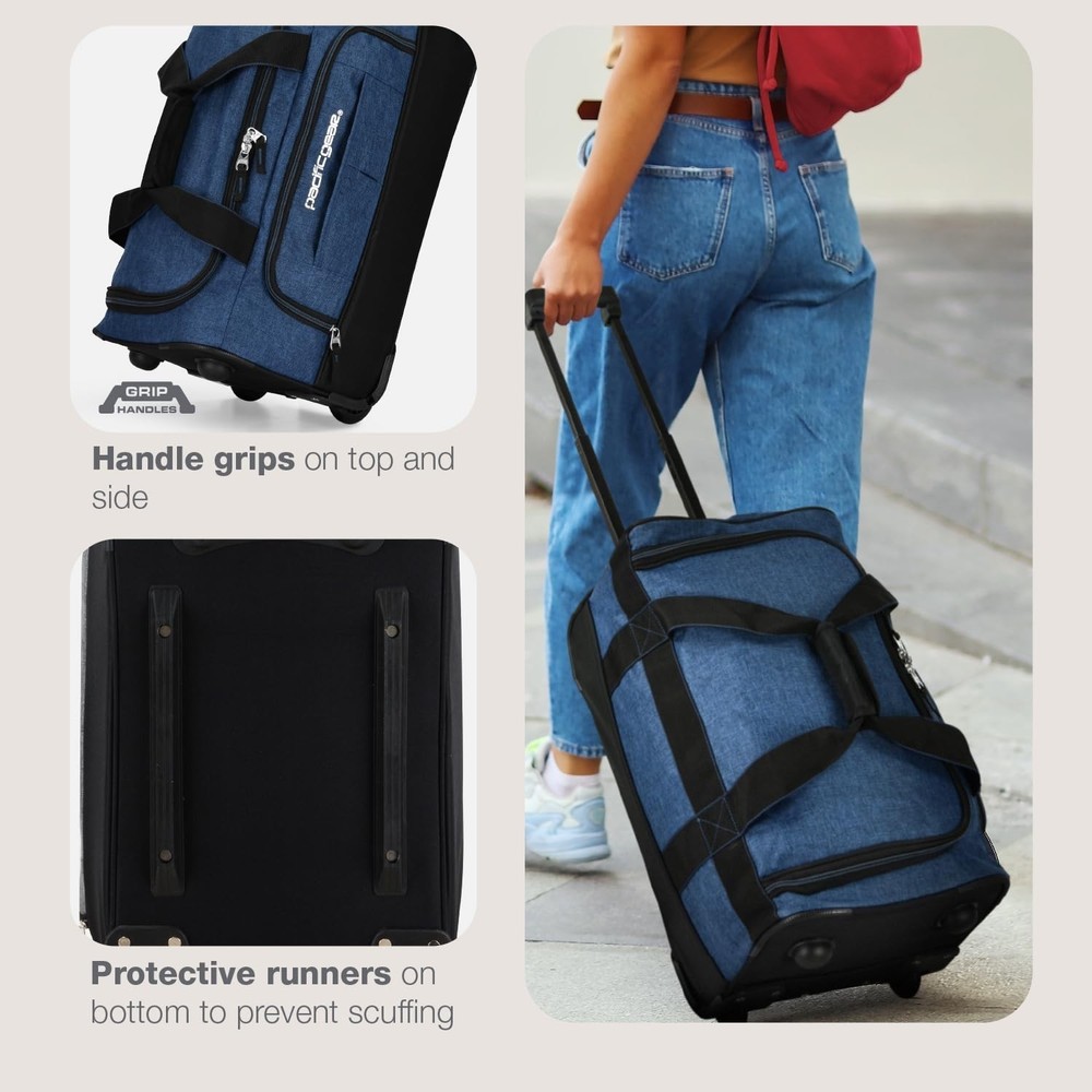 Pacific Gear Duffel Bag with Rolling Wheels Navy 21 Inch