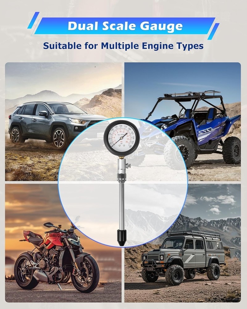 Professional Petrol Engine Compression Tester Kit for Autos & Motorcycles
