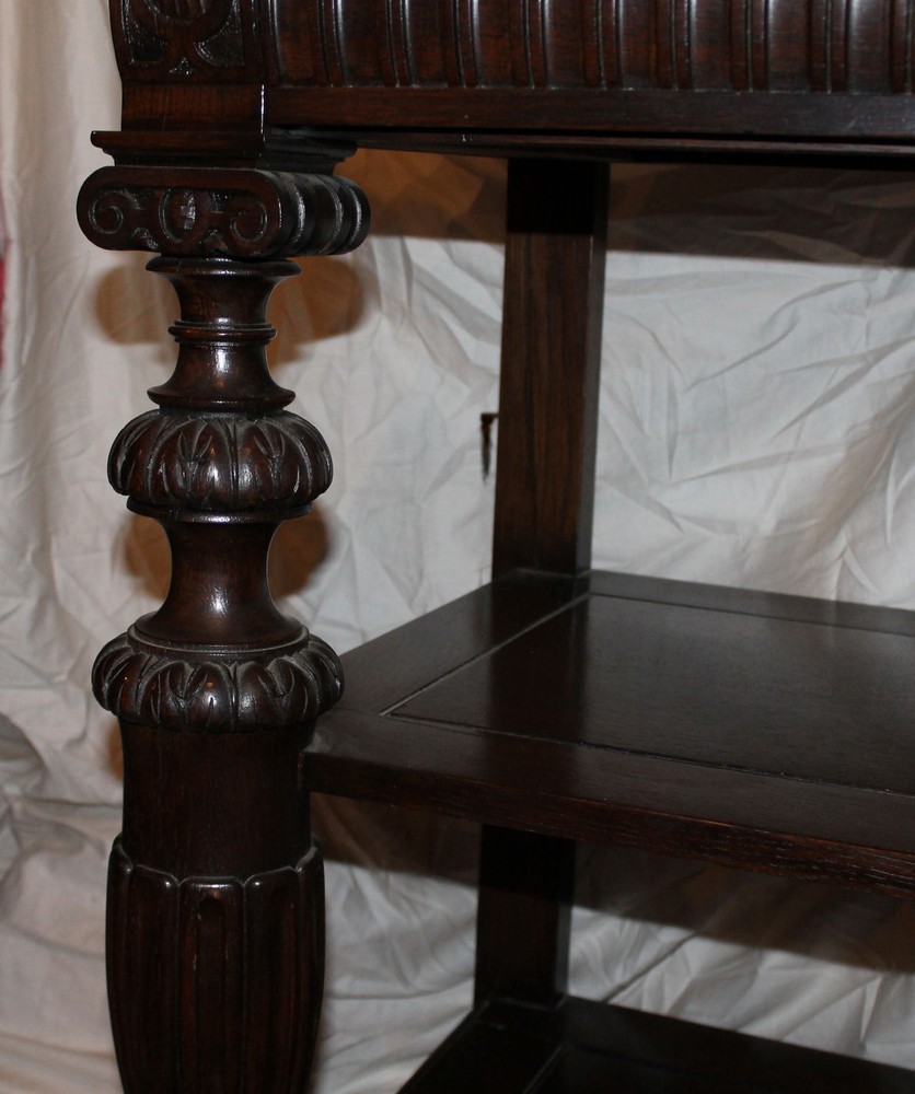 Antique Fancy Oak Server Buffet – highly carved