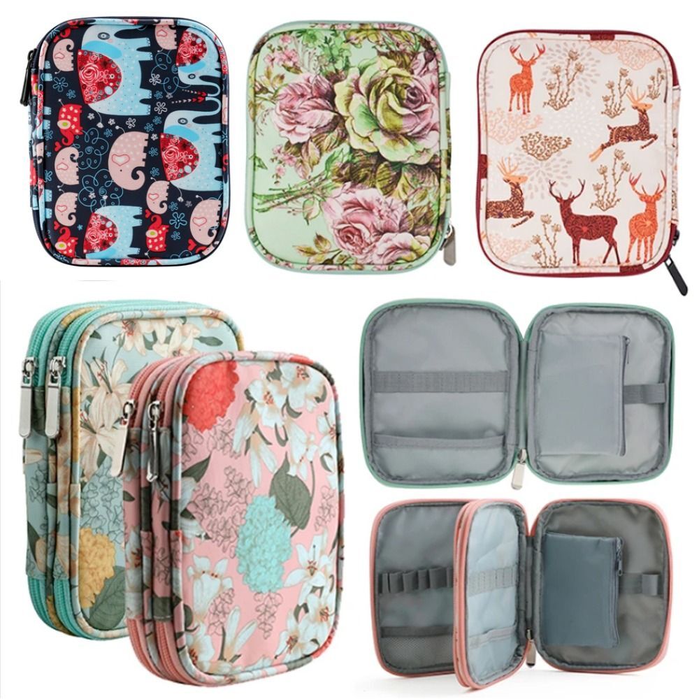 2 Layer Crochet Hook Pouch Empty Knitting Kit Case Sewing Kit Organizer Bag US