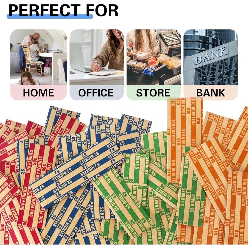 100-Pack Flat Coin Wrappers for US Coins, Assorted Rolls for Quarters, Dimes,