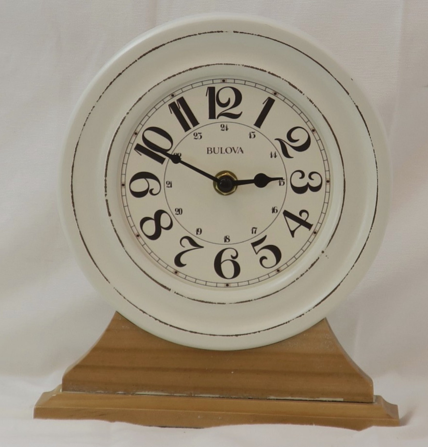 Bulova Mantel Clock – White Distressed Finish, Wood