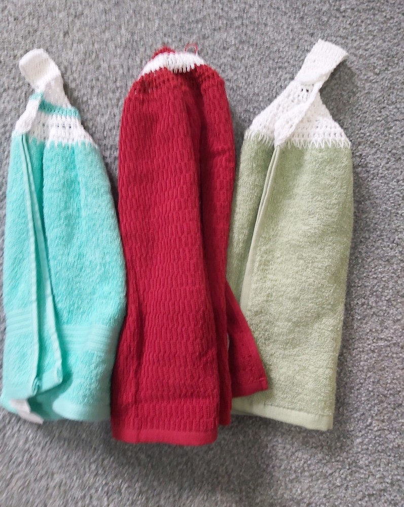 3x Crochet Plain Coloured Double Thickness Kitchen/Hand Towel