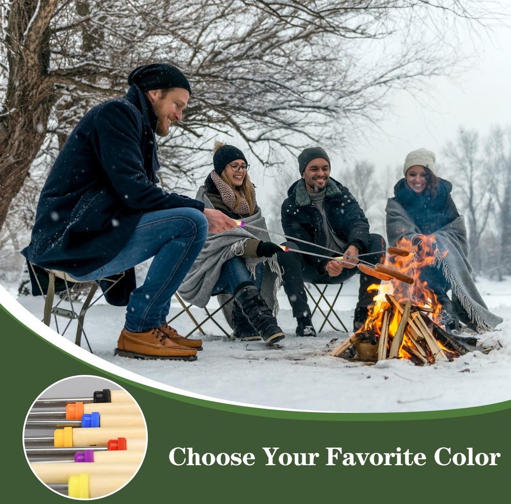 12 Pack Marshmallow Roasting Sticks Set, 12 Non-Rotating, Multicolor