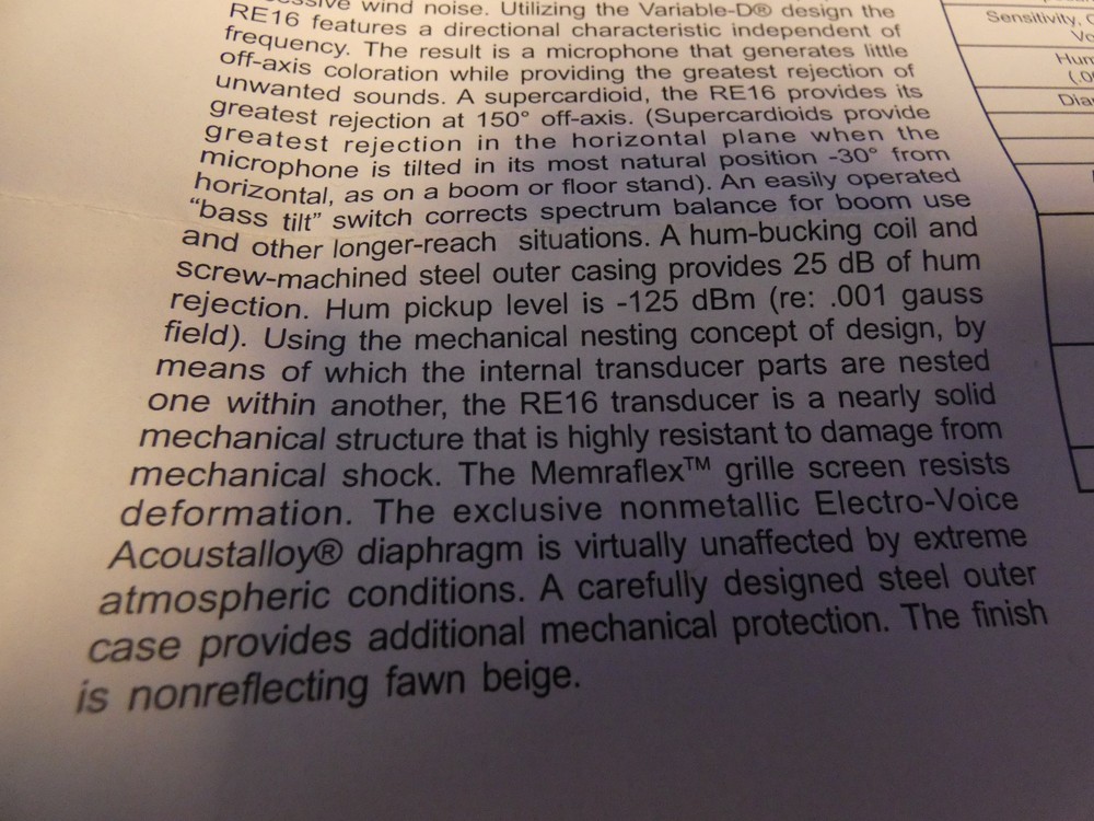 Electro Voice RE16 Variable-D Dynamic Supercardioid Microphone, New-Open Box
