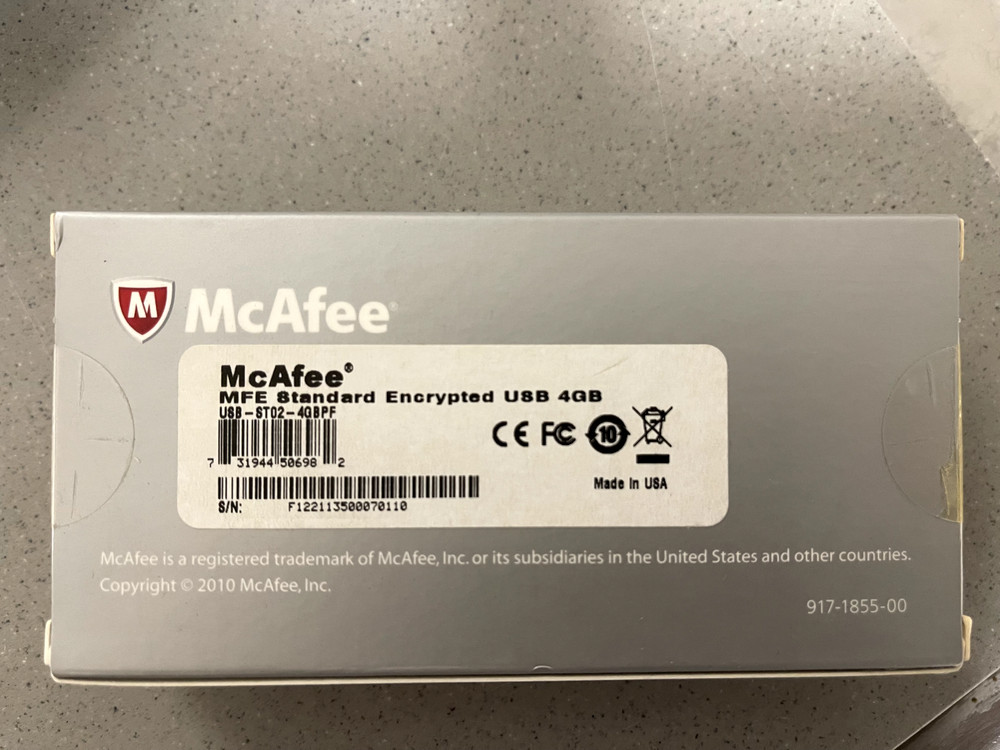 McAfee Encrypted USB Standard USB 4GB USB 2.0 Flash Drive