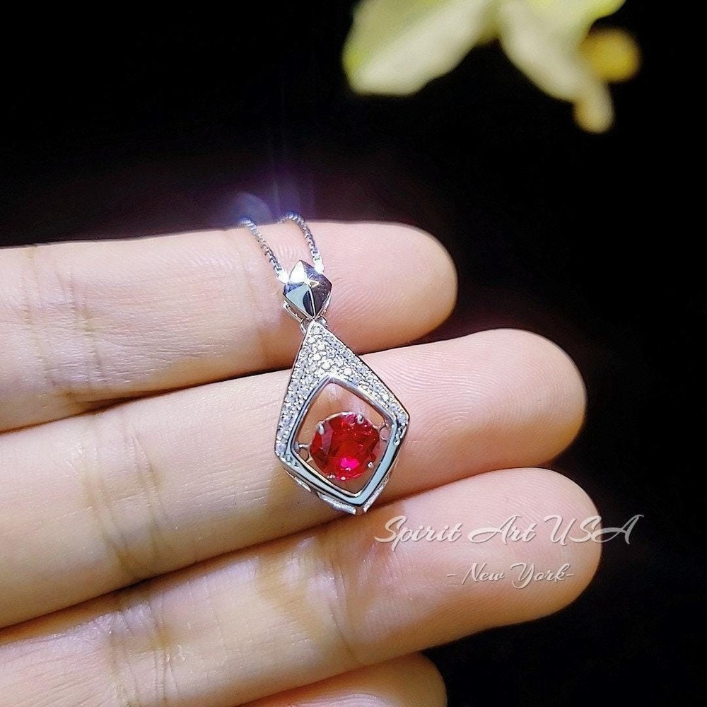 Dynamic Swing Ruby Necklace - Round Cut 0.85 Ct - Full Sterling Silver 18KGP -