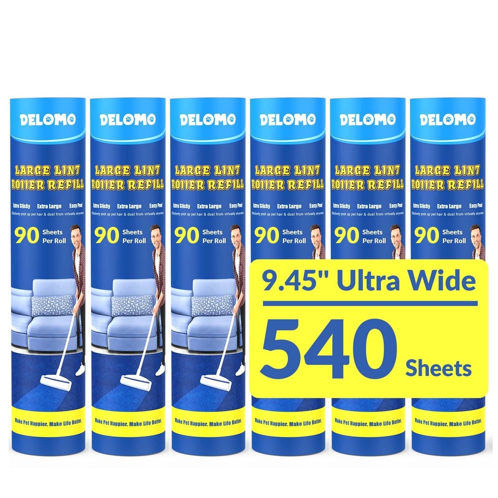 Large Lint Roller Refills: 9.45 in Lint Roller Refill (6 Pack, 540 Sheets), O...