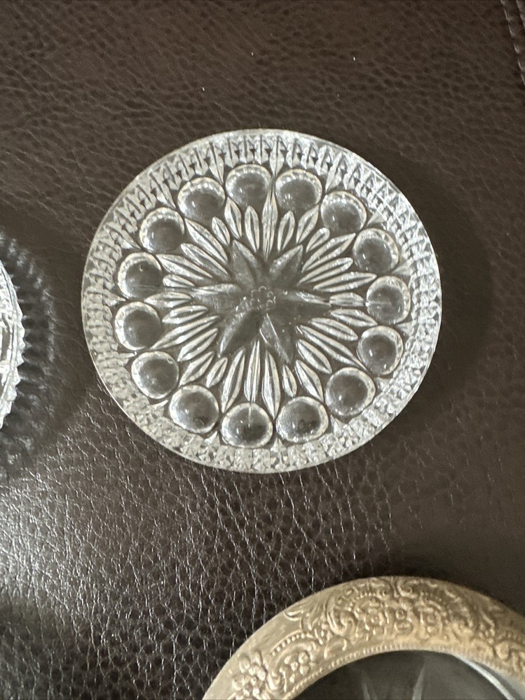 Fostoria Glass Coasters (4) - Two appear to be silver edged!