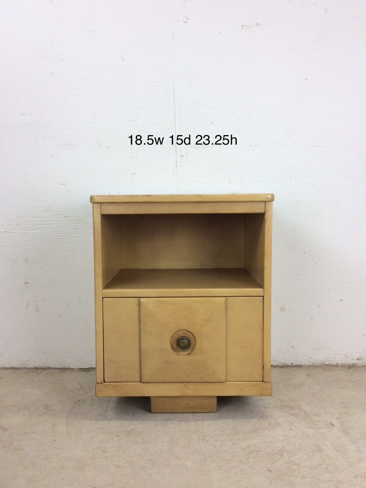 Mid Century Modern Maple Nightstand with One Drawer