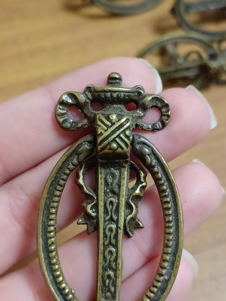 Vintage Brass Drawer Ring Pulls 5 DISTRESSED Two Sizes 3857-3417/3856-3415
