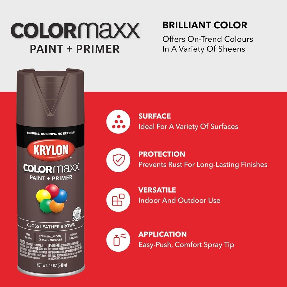 Gloss Leather Brown Spray Paint, 12 oz. - Quick Drying and Durable