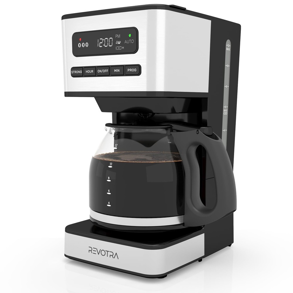 12-Cup Programmable Coffee Maker, Regular & Strong Brew Drip Coffee Machine, ...