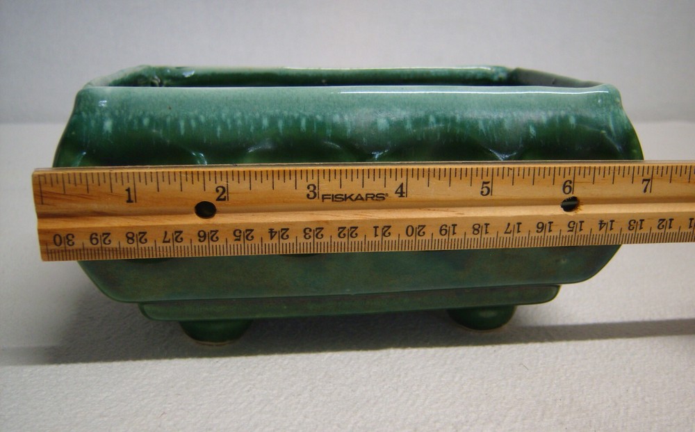 Vtg Cookson Pottery #557 Verigated Green Footed Planter Rectangular 7"x5"x4"