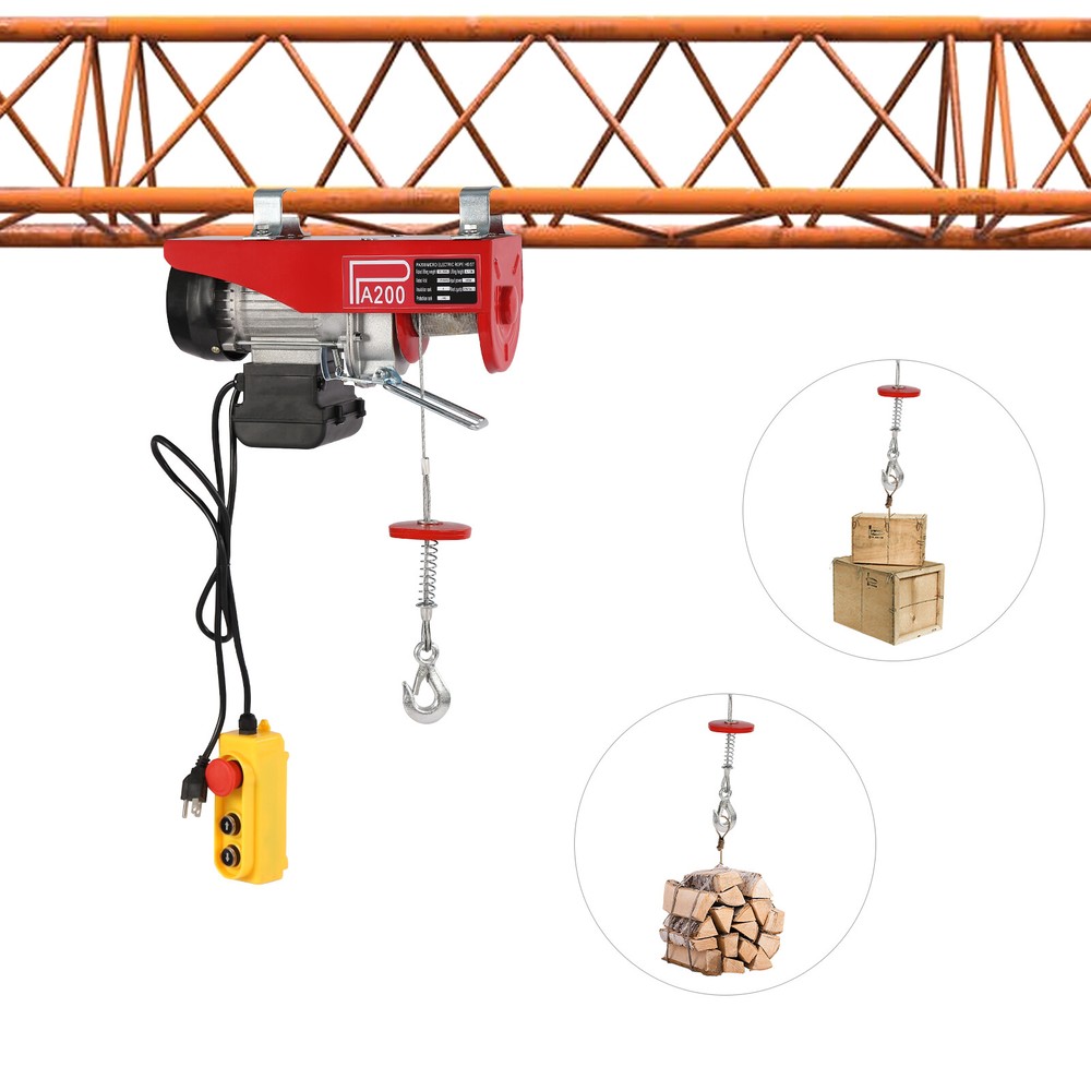 220LBS Electric Hoist Winch Engine Crane with Remote Control 110V