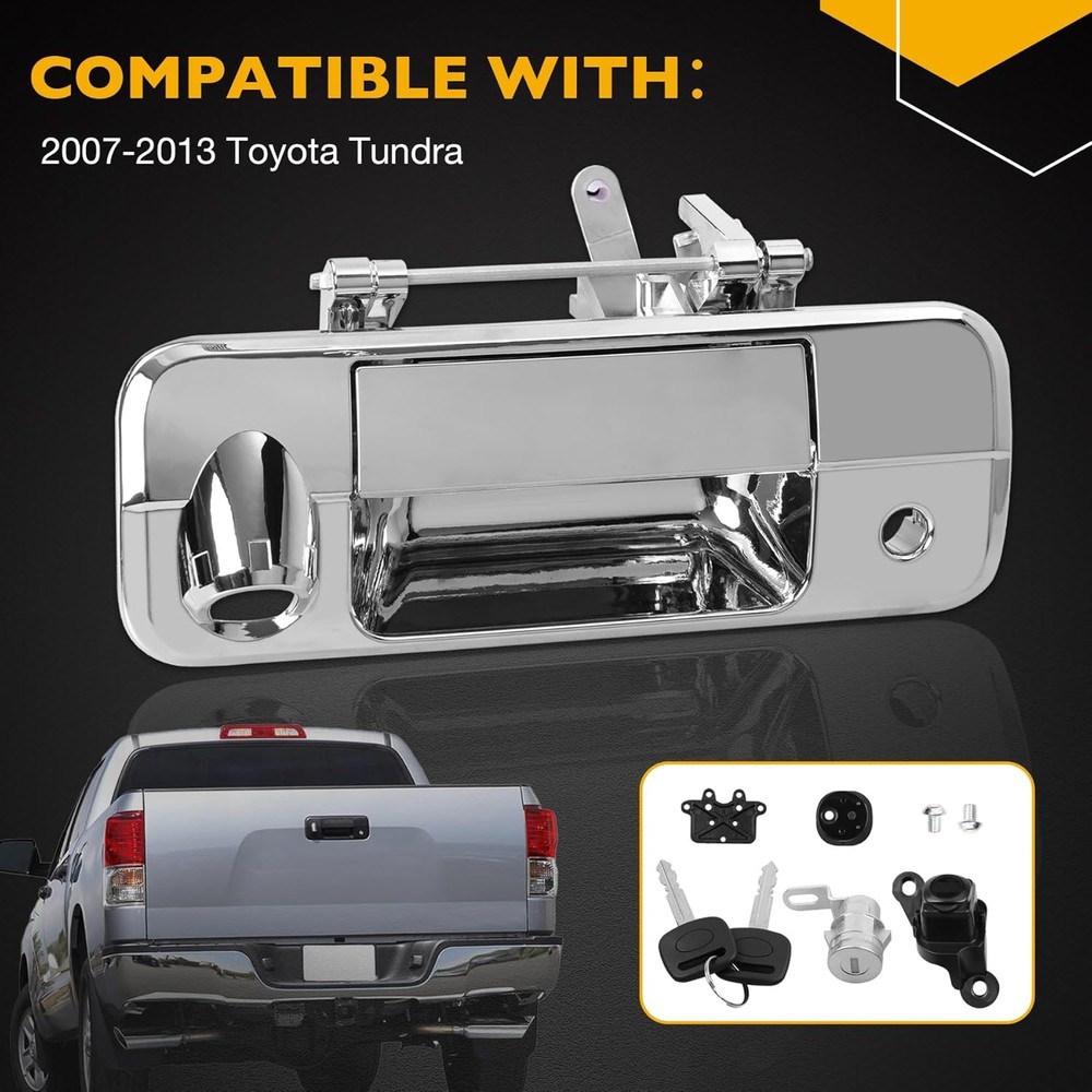 Chrome Tailgate Handle Liftgate Latch Handle with Rear Camera Hole Lock Cylinder