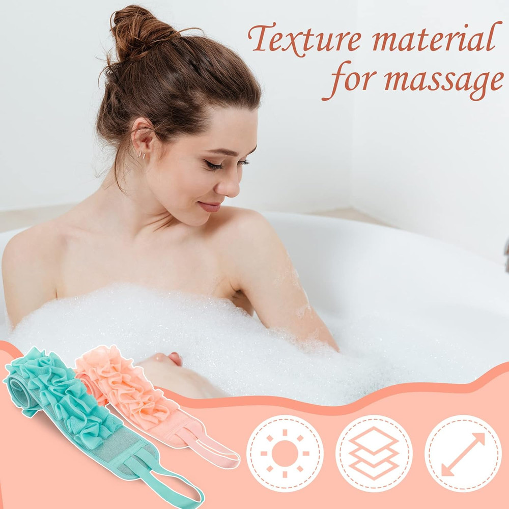 2 Pack Exfoliating Back Scrubber Double Sided Exfoliating Cloth with Strap Lo...