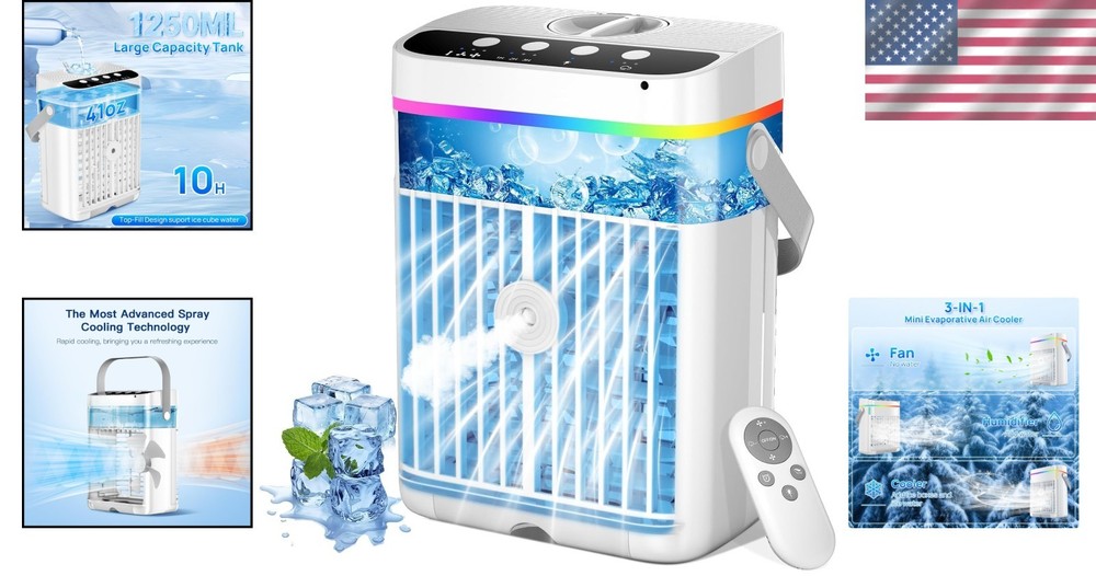 Personal AC Unit - Evaporative Cooling Fan with Adjustable Speeds & Timer
