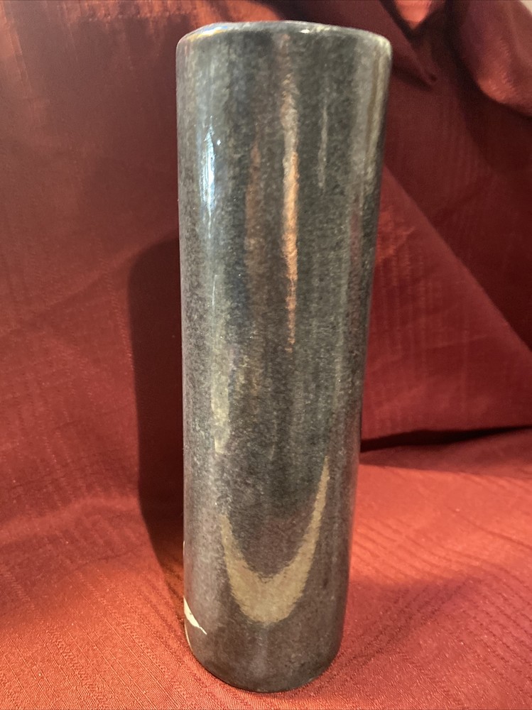 Handmade Ceramic GRAY Glazed with TURQUOISE Flowers...VASE...simple & nice!