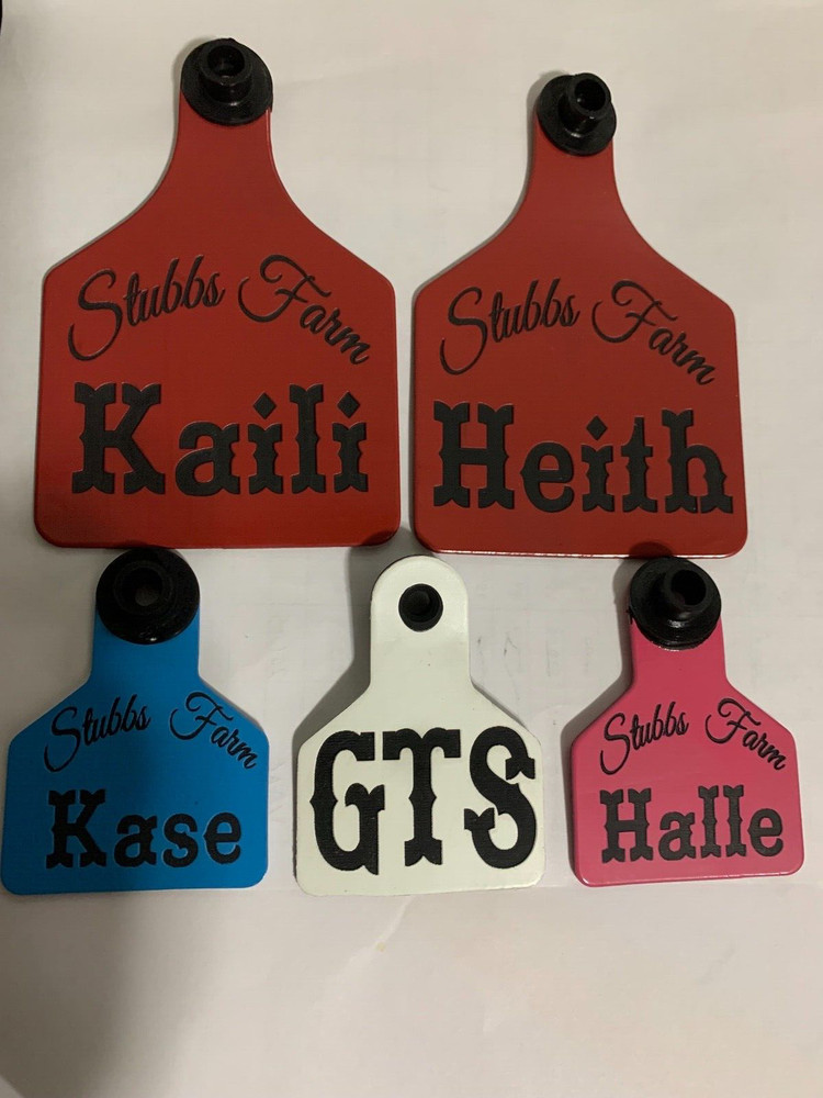 100 cattle cow ear tags custom personalized never fade. Both sides engraved.
