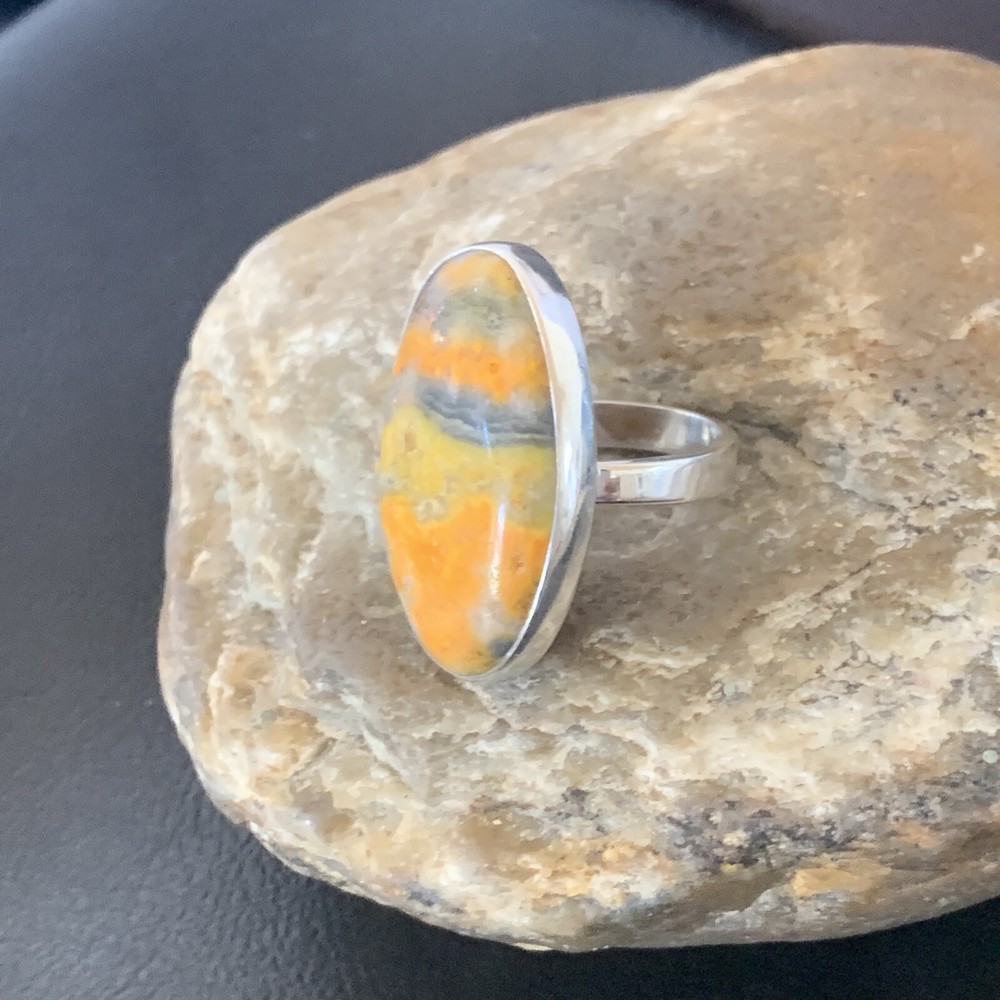 Bumble Bee Jasper Navajo Sterling Silver Ring Size 8 (Adjustable) 11542