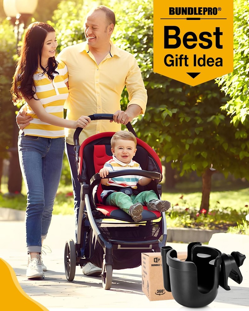 Universal Stroller Cup Holder with Mobile Phone Case, 2-in-1 Strollers Storage