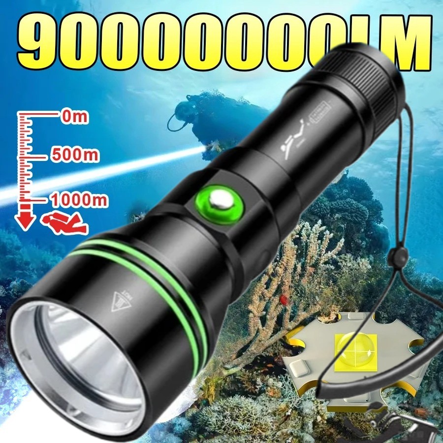 90000000LM  Diving Flashlight Powerful Profession Underwater 80M Lamp Dive Torch