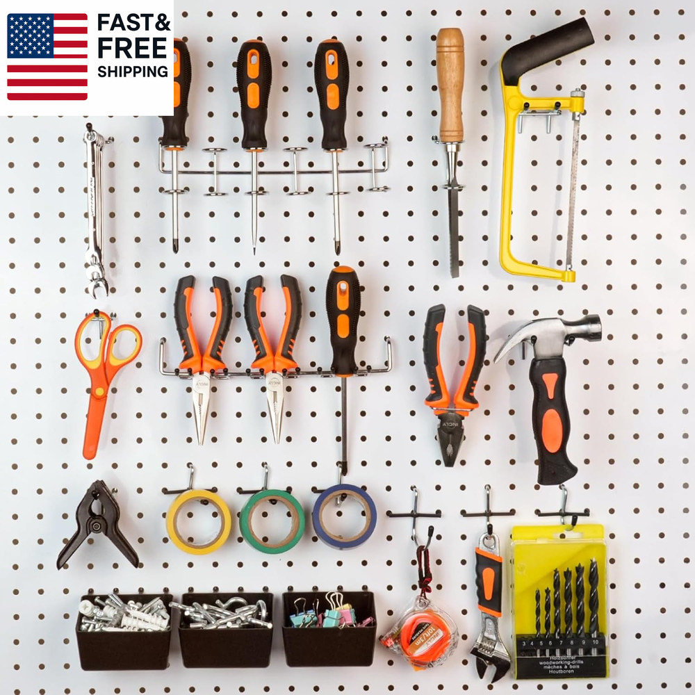 120PCS Pegboard Accessories Organizer Kit, Peg Board Hooks Assortment with Bin