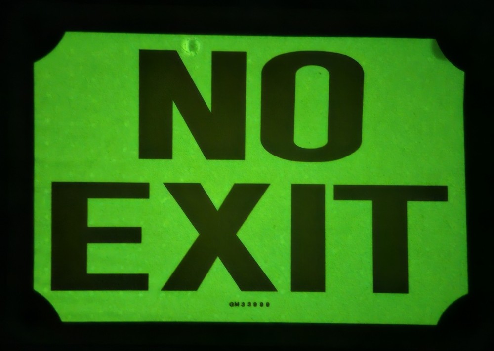 GM 33999 NO EXIT Sign.  Glows in dark