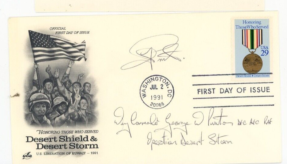 Autographed Envelope Wing Commander George W. Pixton DFC,AFC,RAF Desert Storm