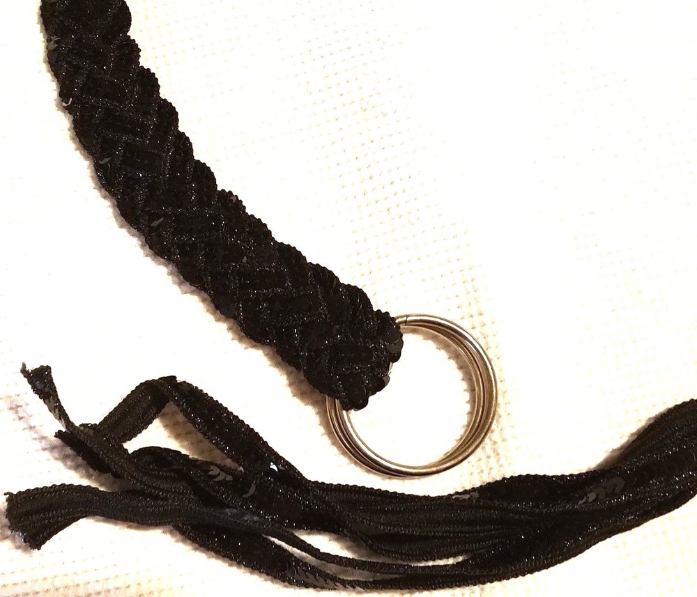 Girls Black Sequence Belt 34" Braided Double Buckle Loop Belt Shiny Accessory