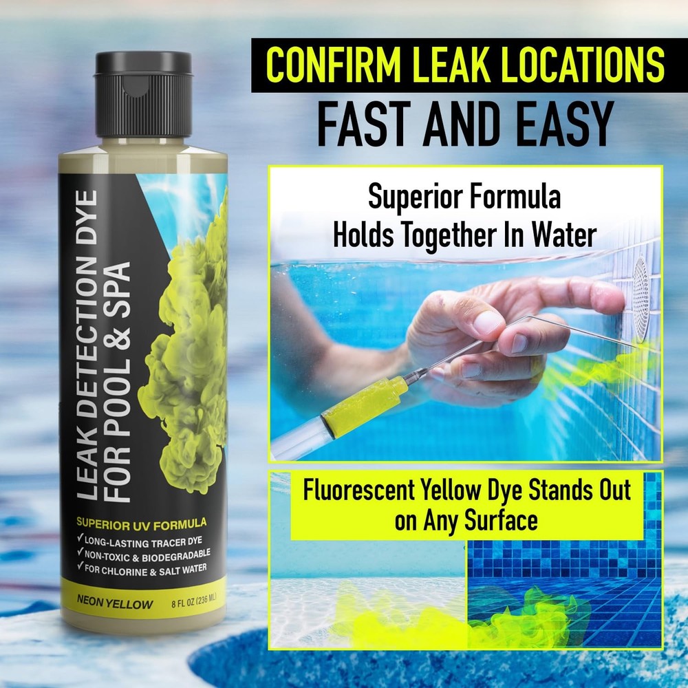 Pool Leak Detection Dye Kit 8 OZ Fluorescent Yellow 2 Precision Applicators
