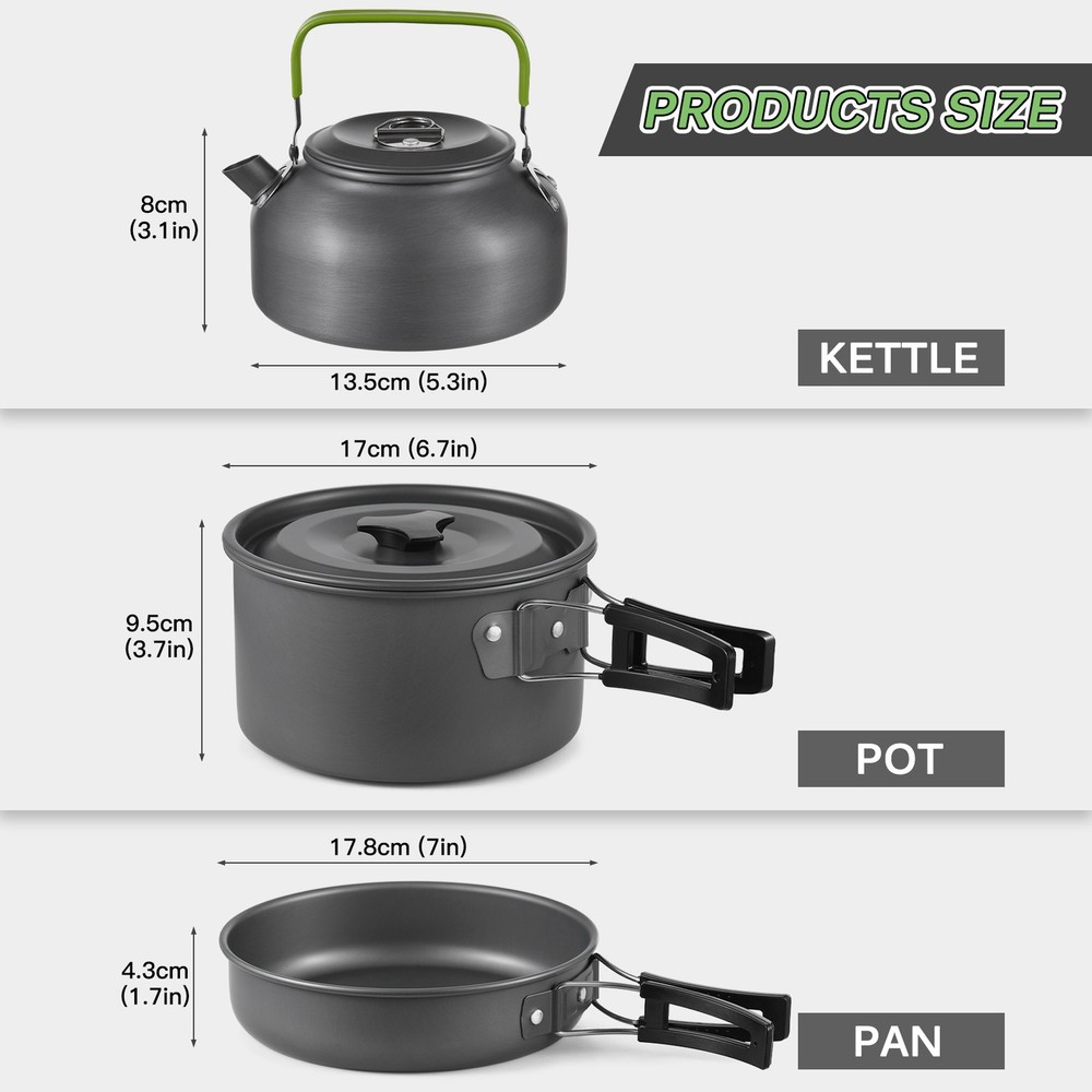 TOMSHOO 20pcs Camping Cookware Mess Kit Non-Stick Easy-Clean Pot Pan Set