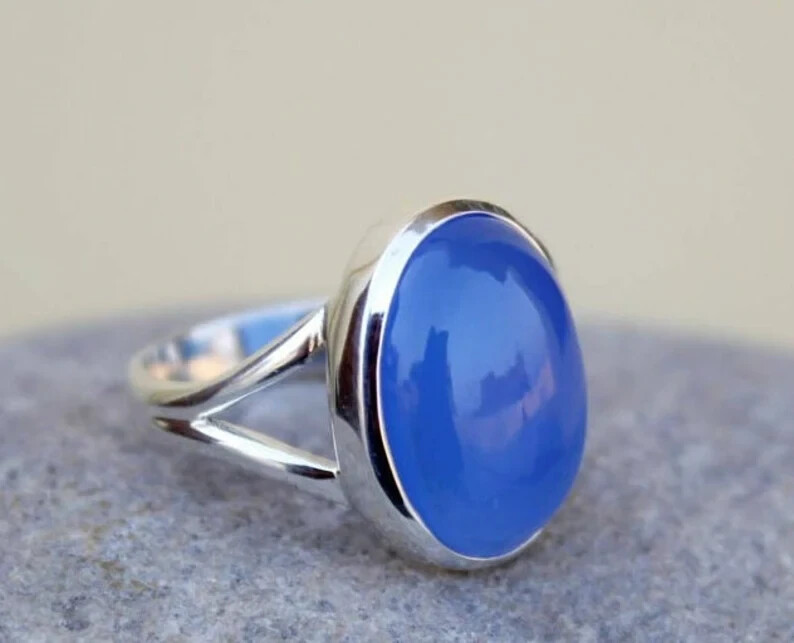 Beautiful Blue Chalcedony Ring 925 Sterling Silver Healing Stone Ring Boho Ring