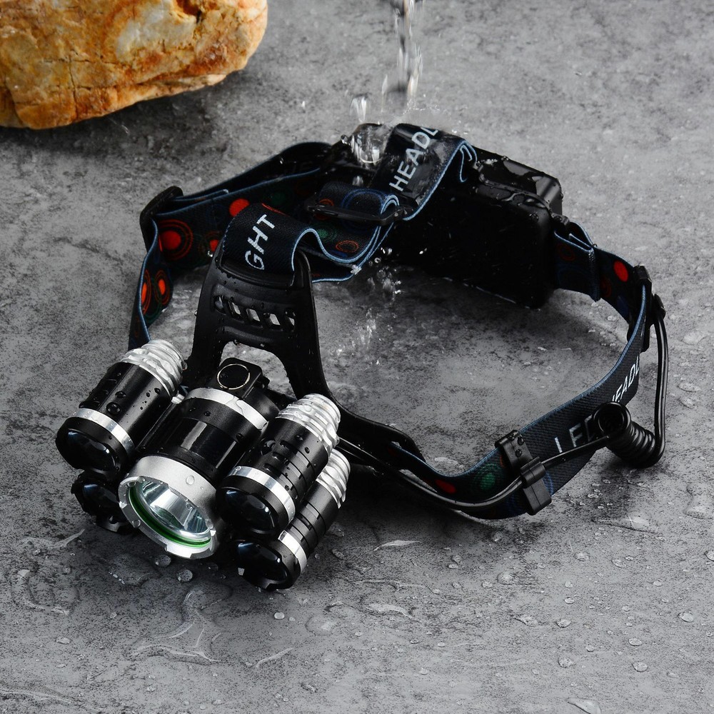 LED Headlamp 5 Head 18650 Headlight Flashlight Torch Light
