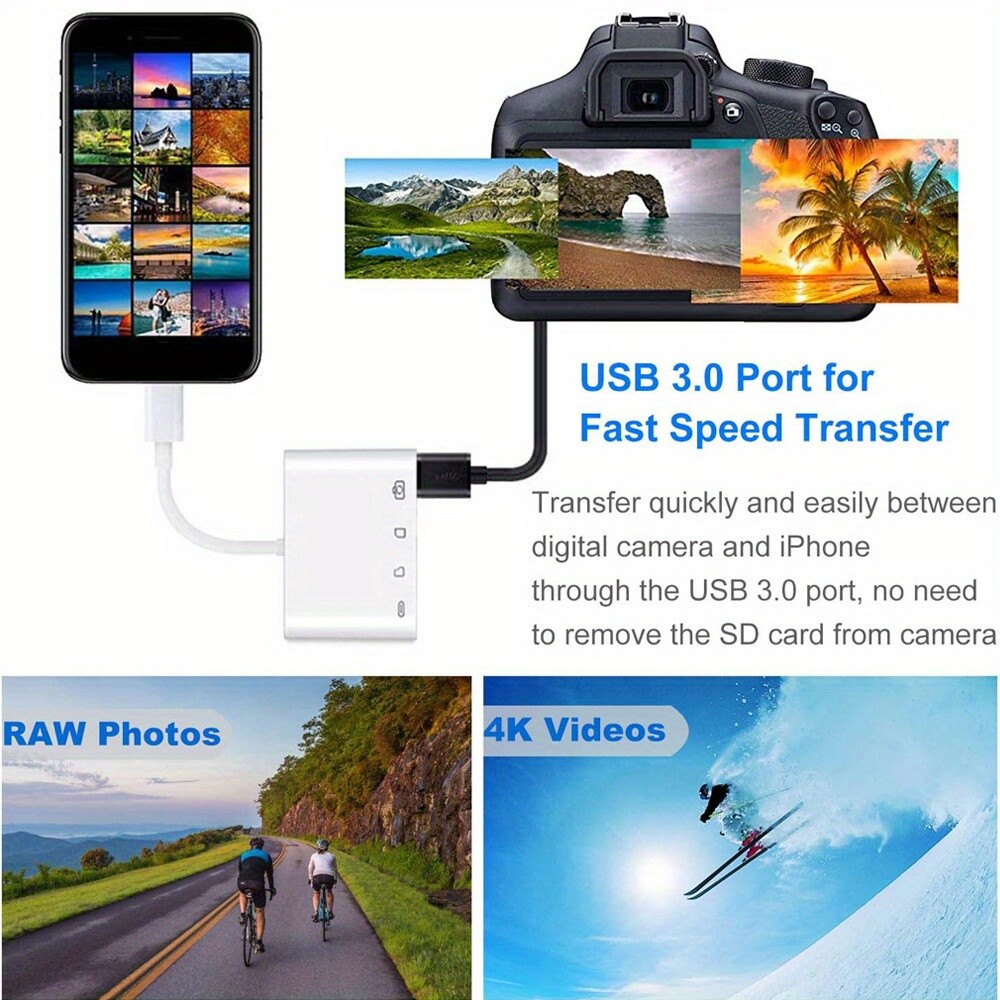 4 in 1 USB Camera Connection Micro SD TF Card Reader Adapter for iPad iPhone IOS