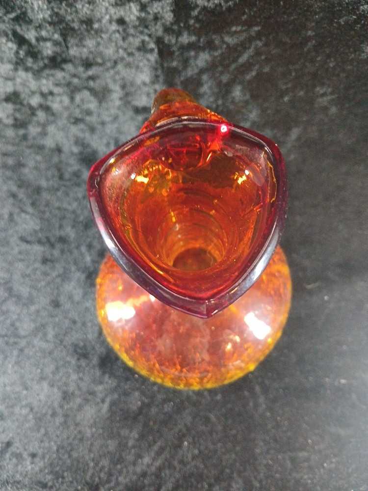 Crackle Glass Amberina Pitcher Applied Handle