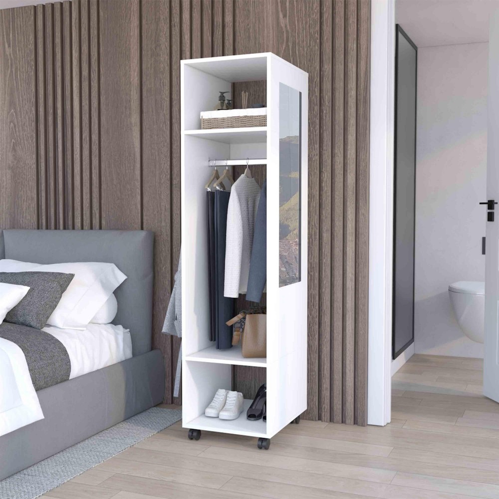 Cluster Wardrove with Mirror Engineered Wood White