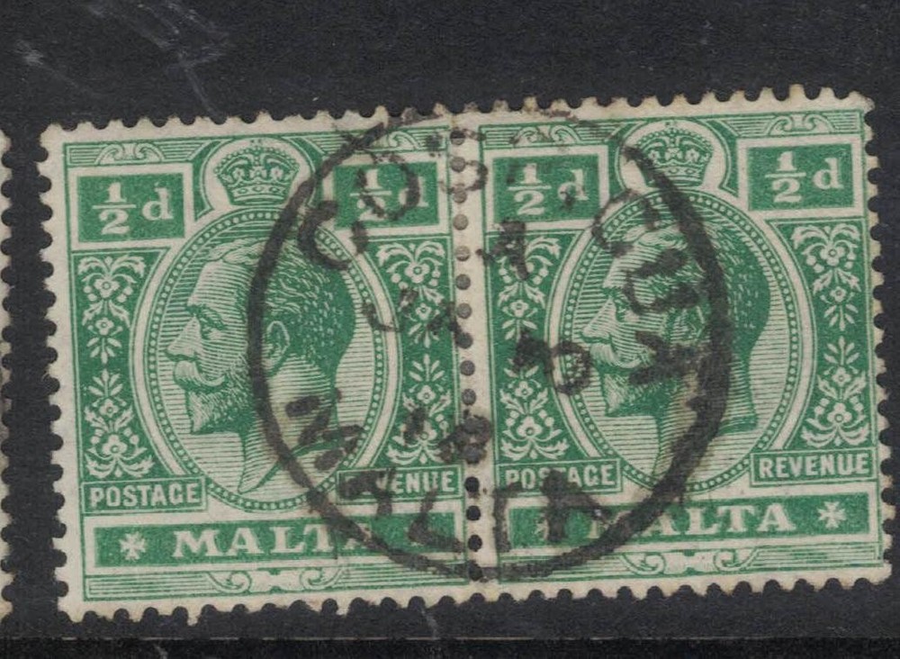 Malta KGV 1/2d Pair Cospicua Cancel VFU  (4fuc)