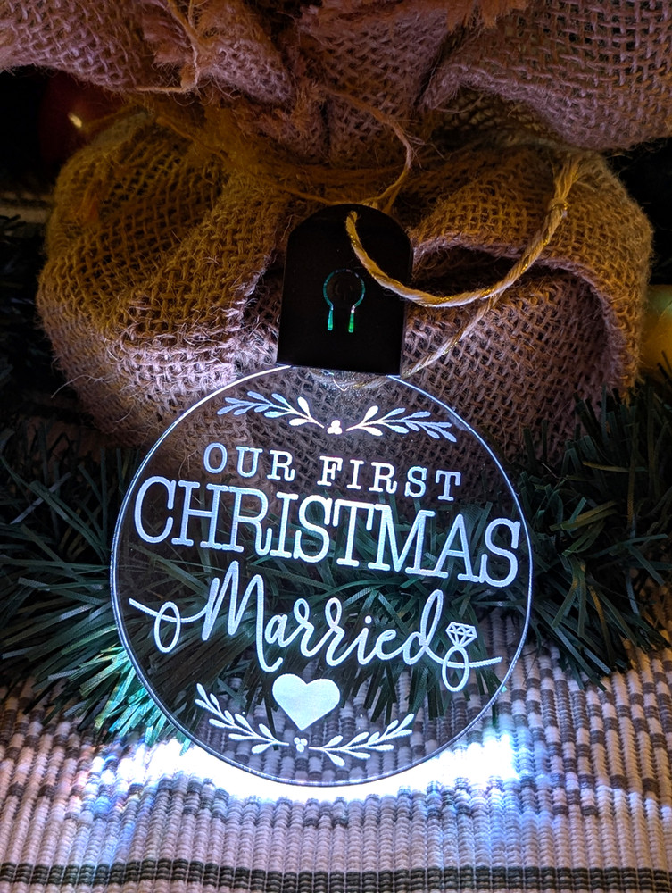 First Christmas Married Personalised Name Bauble LED Light Tree Decoration