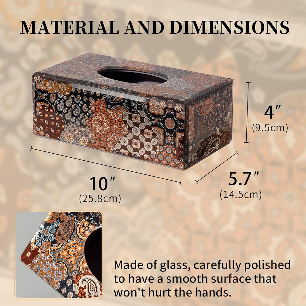 Glass Tissue Box Cover Rectangle-Patchwork Pattern (Brown) Decorative Tissue