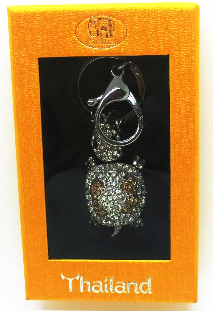 Diamond Turtle Pendant Silver Keychain Backpack Accessory Animal Keyring Gift